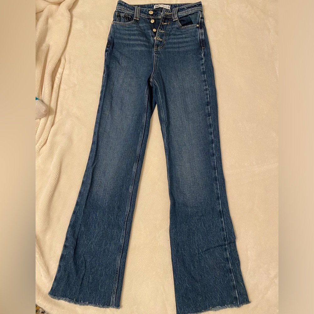 Zara high waisted wide leg raw hem jeans